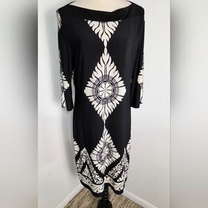 Midnight Velvet Black Dress with Ivory Designs, Size 14